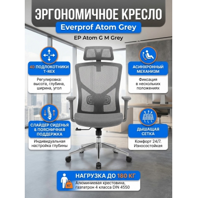 Эргономичное кресло Everprof Atom Grey серая сетка - купить по специальной цене в интернет-магазине "Уют в доме"
